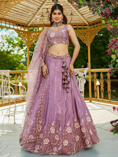 Adorable Lavender Thread Embroidery Designer Lehenga Choli - Ethnic Plus In